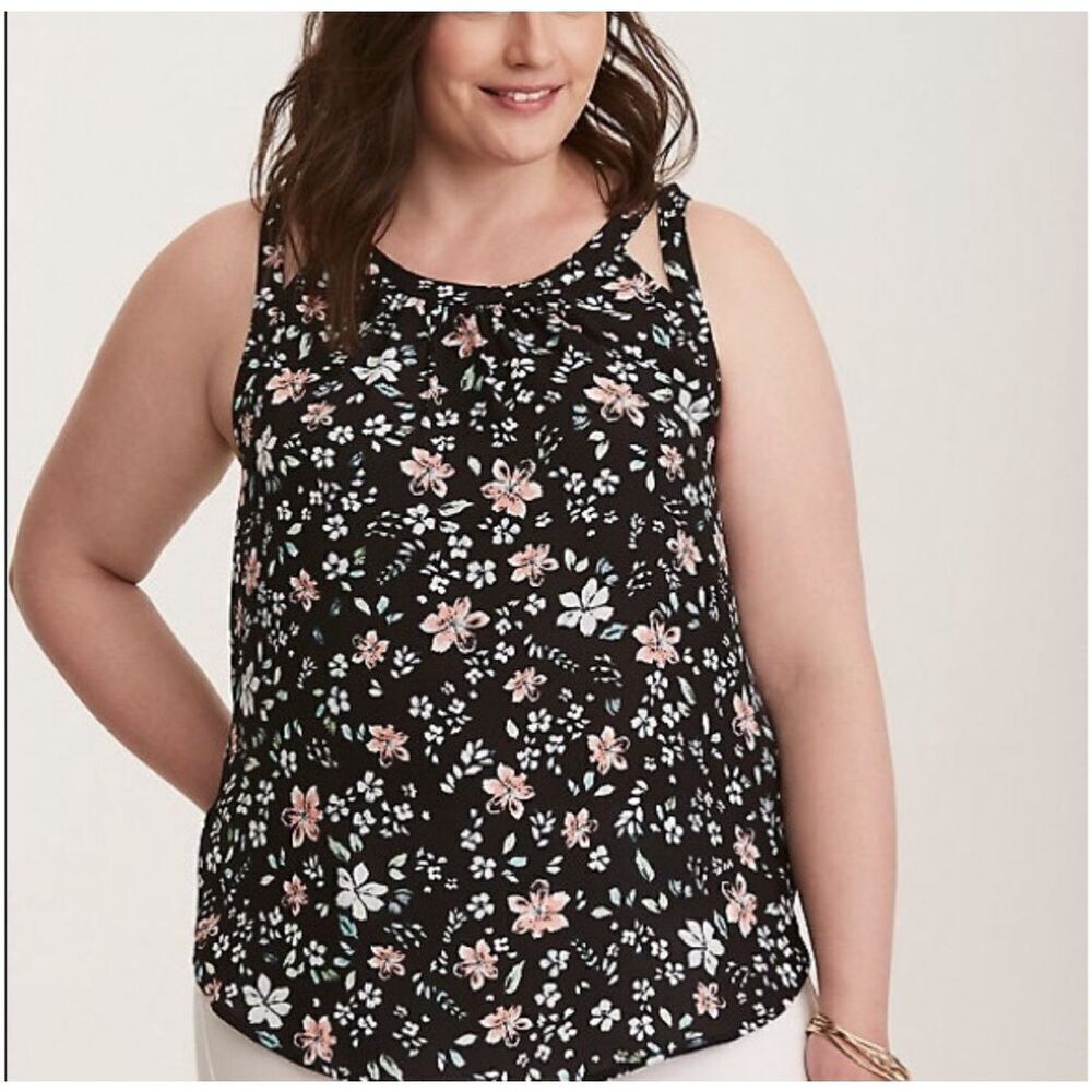 Torrid Black Floral Georgette Sleeveless Cutout Tank Top 2X